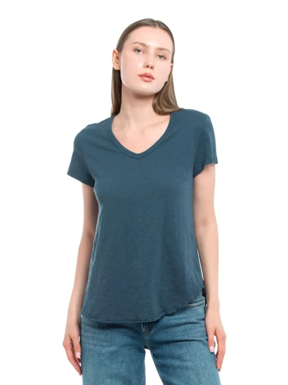 Футболка с V-образным вырезом и укороченным кроем, модель Shirttail Tee WILT — синий