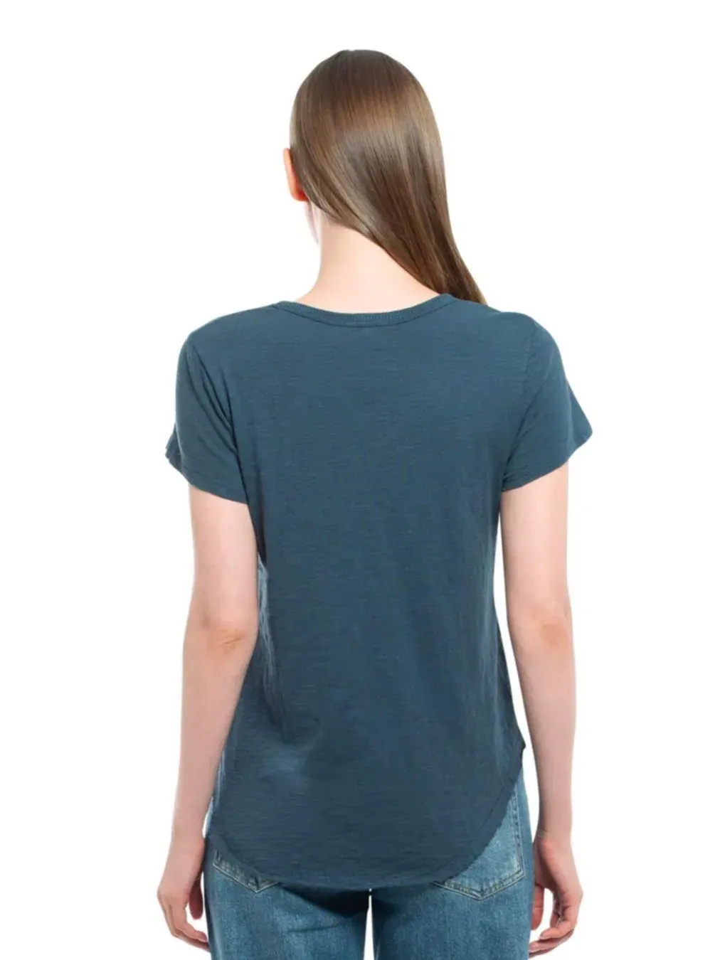 Футболка с V-образным вырезом и укороченным кроем, модель Shirttail Tee WILT — изображение 2 из 4, синий