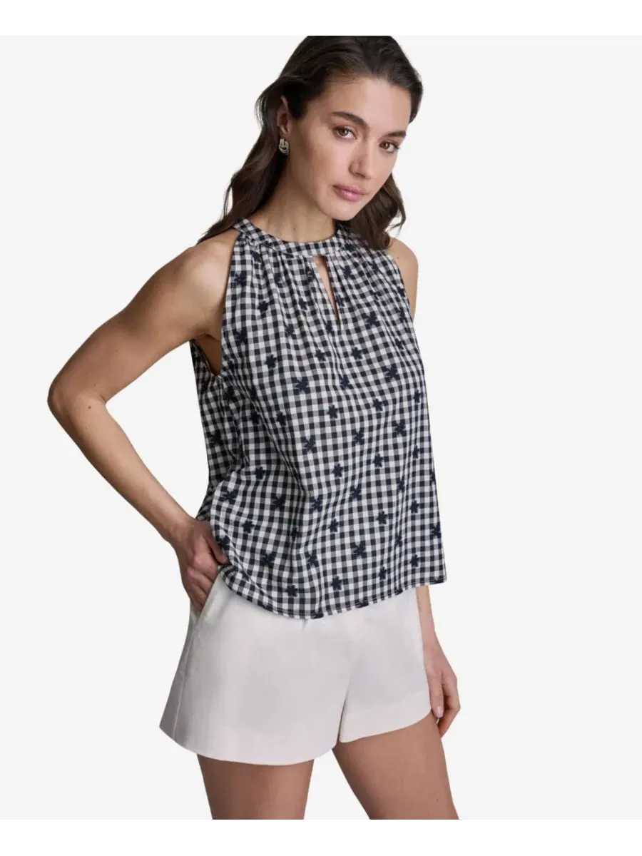 Топ на шее-галтер без рукавов с принтом в клетку BCBG — изображение 5 из 14, белый