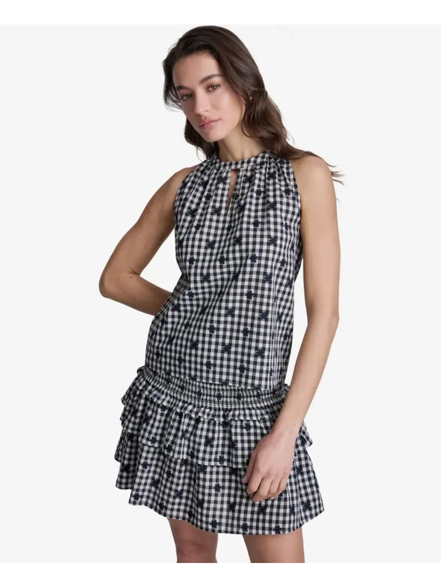 Топ на шее-галтер без рукавов с принтом в клетку BCBG — изображение 6 из 14, белый