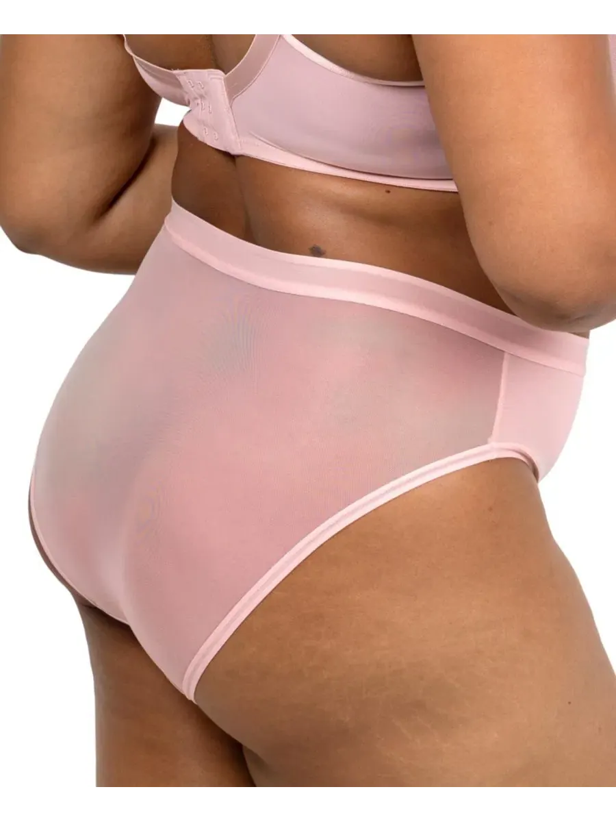 Женские трусы-слипы из сетки с высоким вырезом, модель Sheer Mesh High Cut Curvy Couture — изображение 3 из 3, розовый