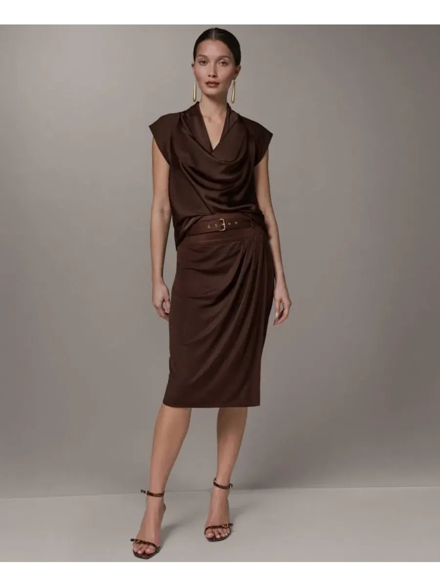 Женская юбка-миди с запахом и поясом Donna Karan New York — изображение 6 из 7, каньонный