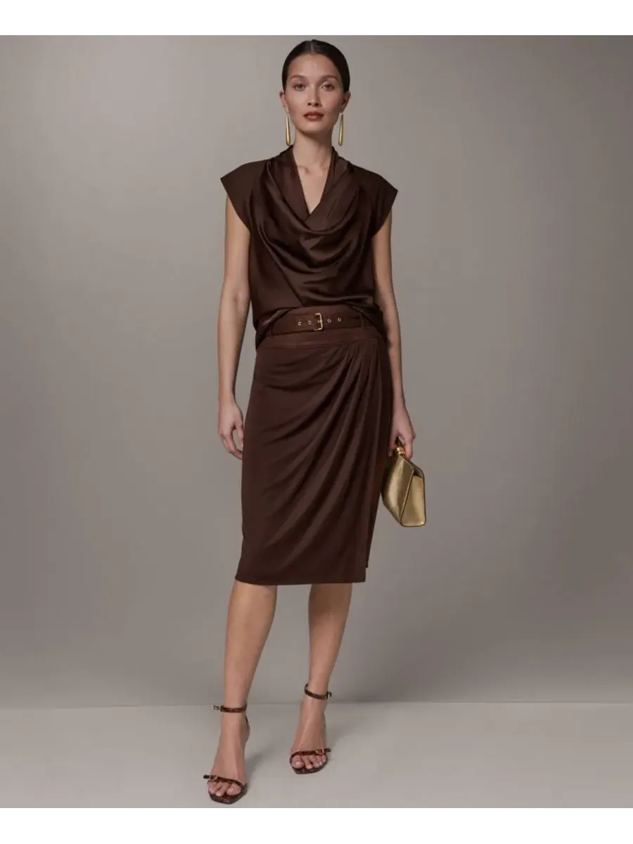 Женская юбка-миди с запахом и поясом Donna Karan New York — изображение 7 из 7, каньонный