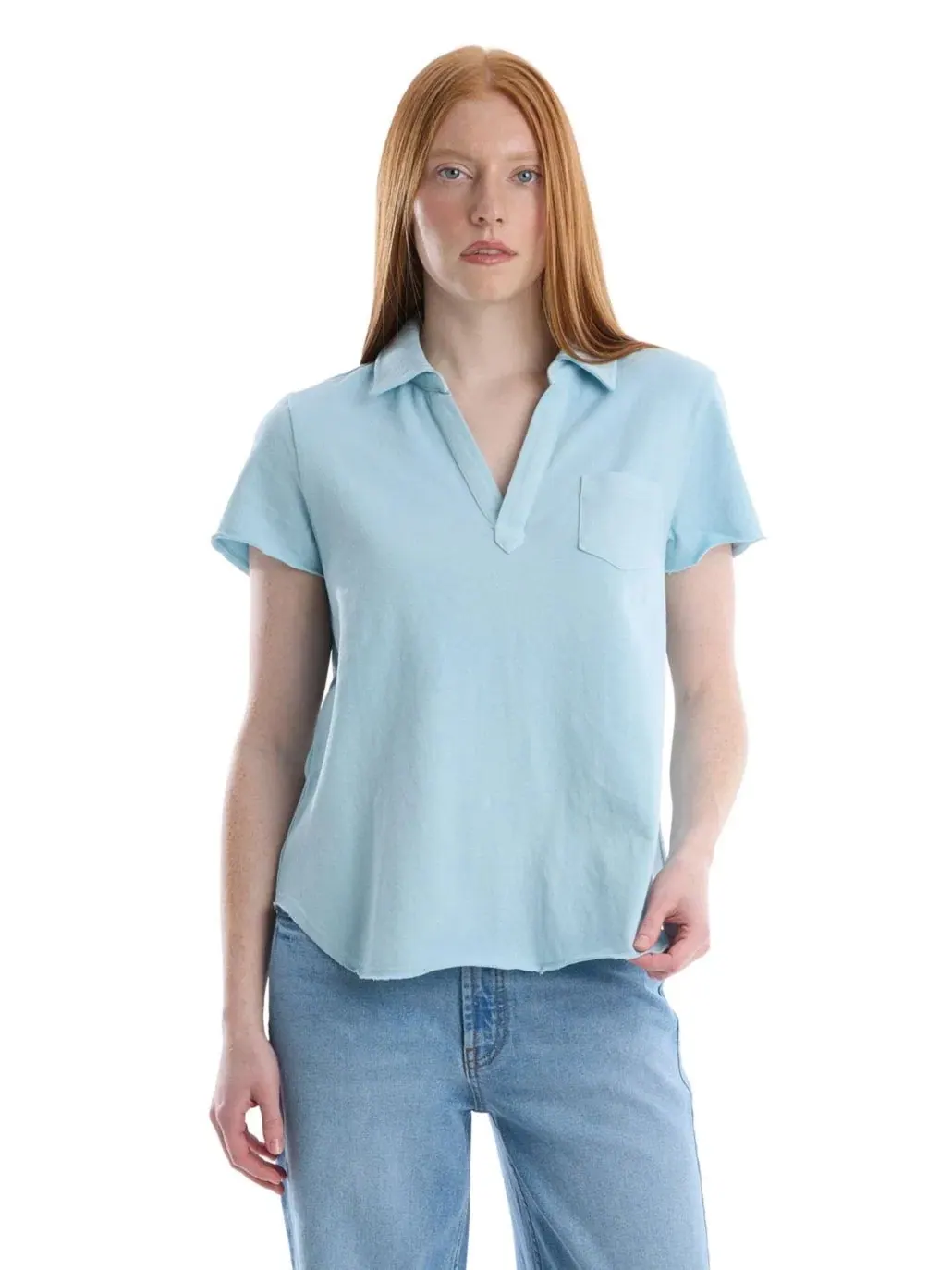 Футболка-поло с нагрудным карманом и вырезом сзади, модель Chest Pocket Polo Tee WILT — синий
