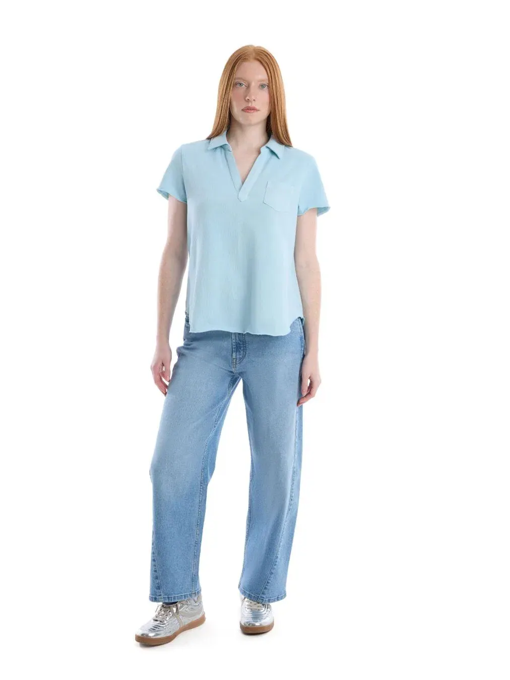 Футболка-поло с нагрудным карманом и вырезом сзади, модель Chest Pocket Polo Tee WILT — изображение 3 из 7, синий