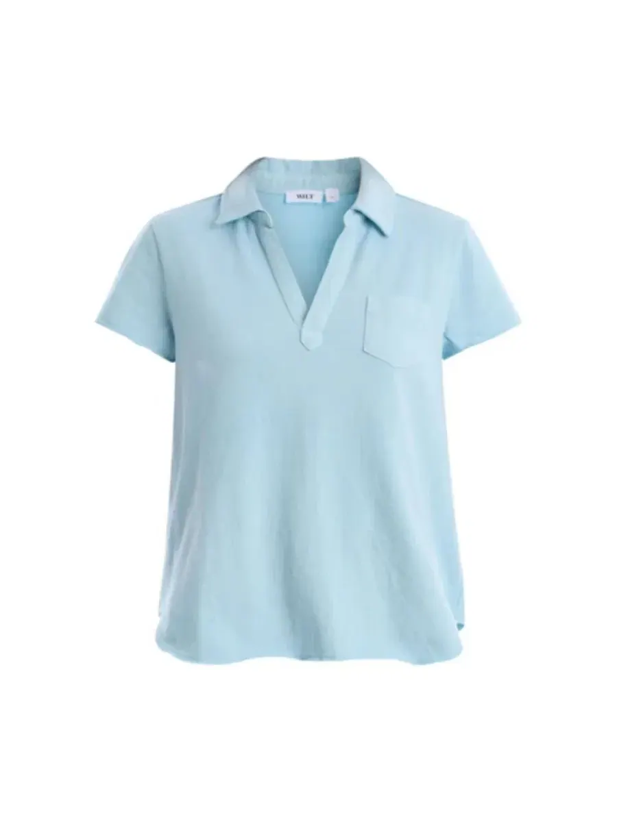 Футболка-поло с нагрудным карманом и вырезом сзади, модель Chest Pocket Polo Tee WILT — изображение 6 из 7, синий