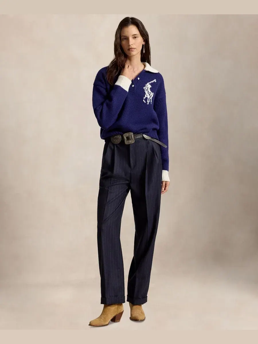 Свитер с воротником-поло Big Pony Rugby Polo Ralph Lauren — изображение 2 из 6, кремовый