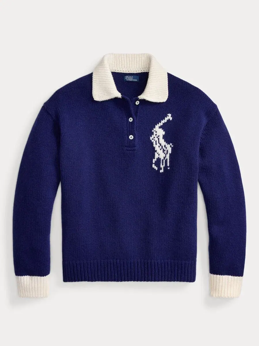 Свитер с воротником-поло Big Pony Rugby Polo Ralph Lauren — изображение 5 из 6, кремовый