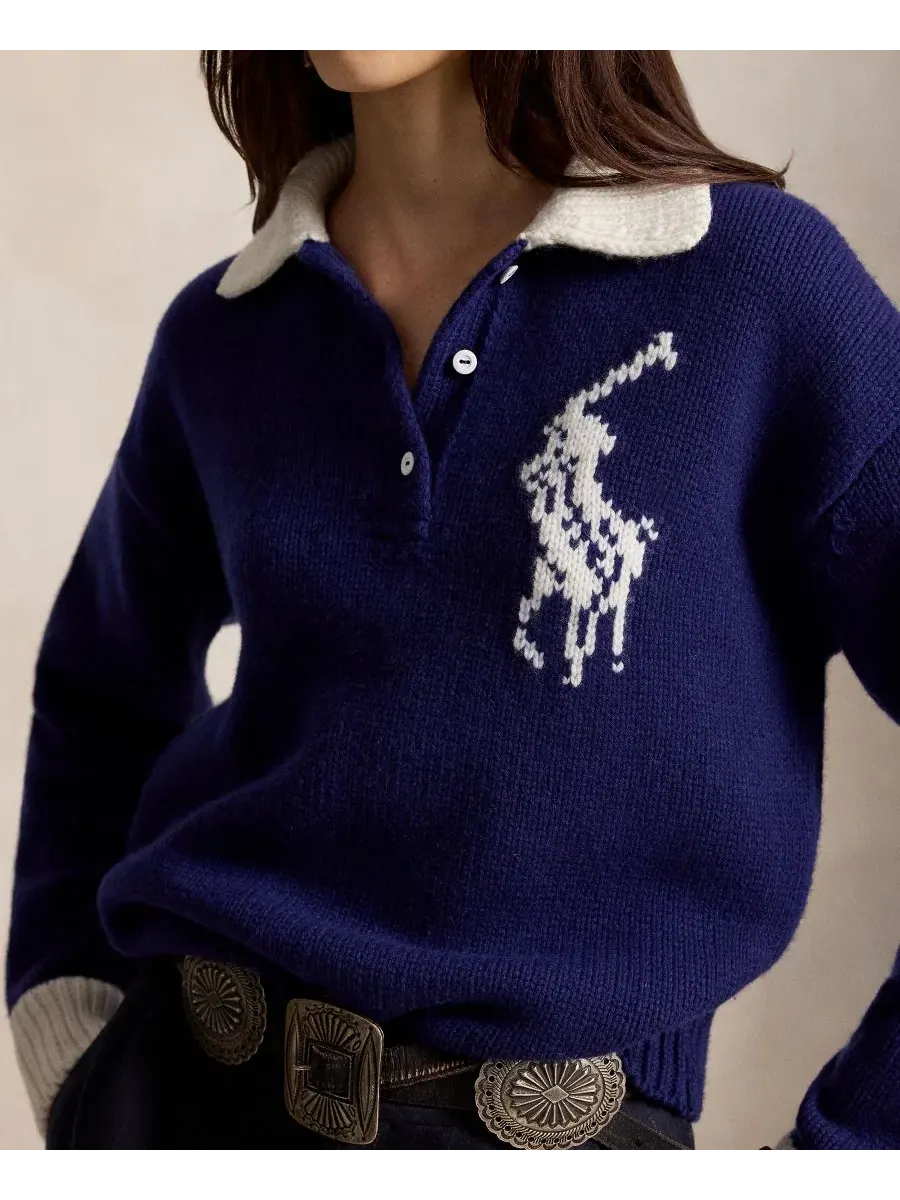 Свитер с воротником-поло Big Pony Rugby Polo Ralph Lauren — изображение 6 из 6, кремовый