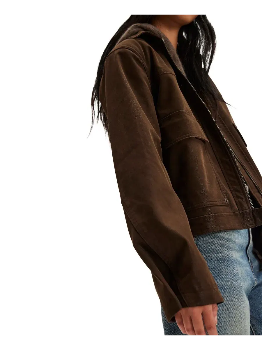 Женский жакет из замши с воротником, модель We The Free Boxy Collared Neck Free People — изображение 4 из 5, коричневый