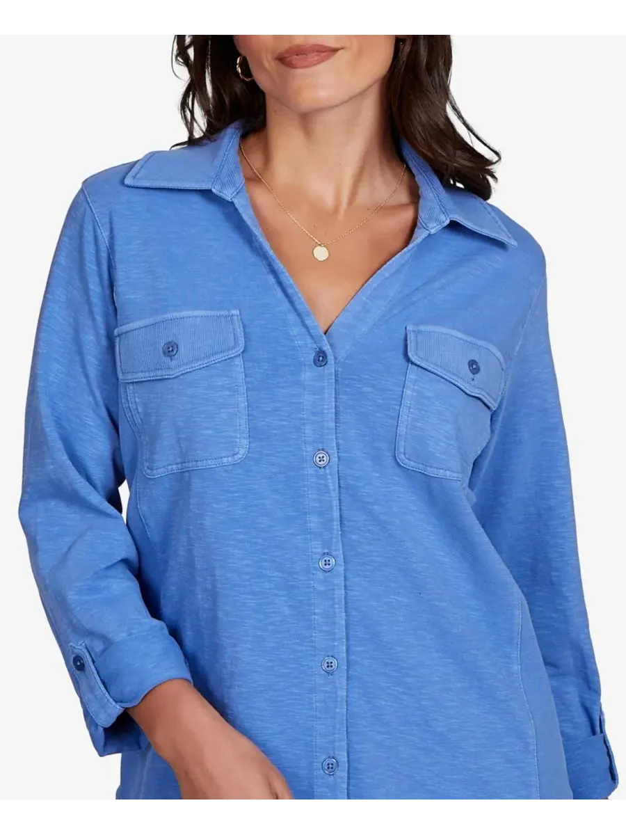 Женская рубашка с воротником и пуговицами, с рукавами 3/4 Ruby Rd. — изображение 4 из 5, синий