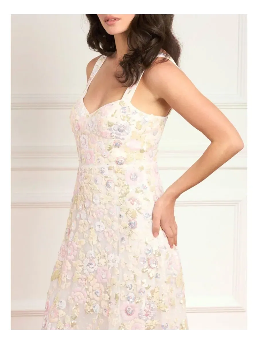 Платье-макси с принтом Sequin Paradise Sweetheart Ankle Gown Needle & Thread — изображение 2 из 5, белый/мульти