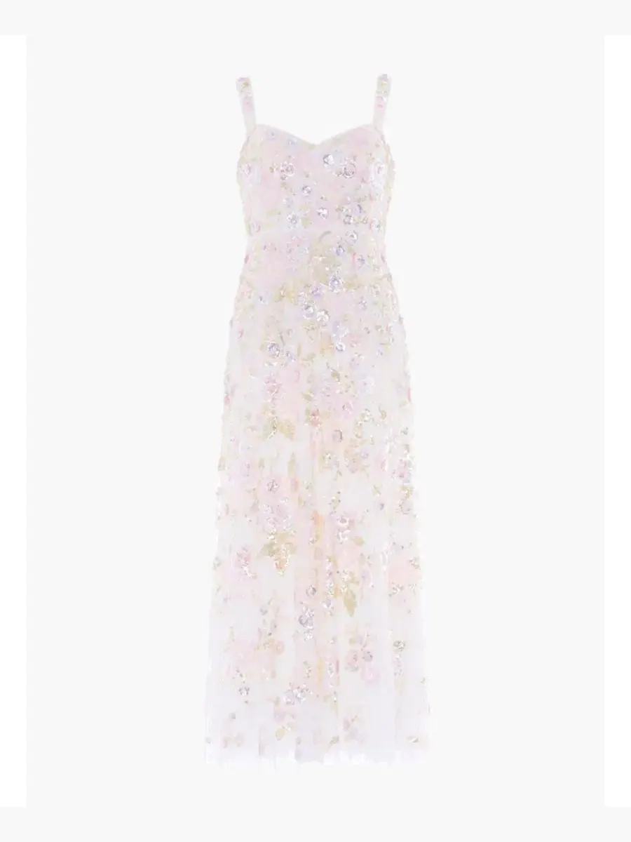 Платье-макси с принтом Sequin Paradise Sweetheart Ankle Gown Needle & Thread — изображение 5 из 5, белый/мульти