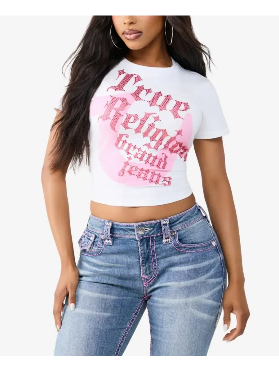 Футболка с кристаллами и логотипом True Religion — изображение 1 из 3, белый