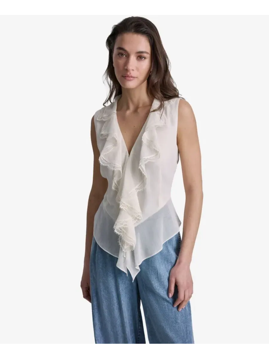 Блузка с воланами без рукавов, с V-образным вырезом BCBG — изображение 1 из 9, белый