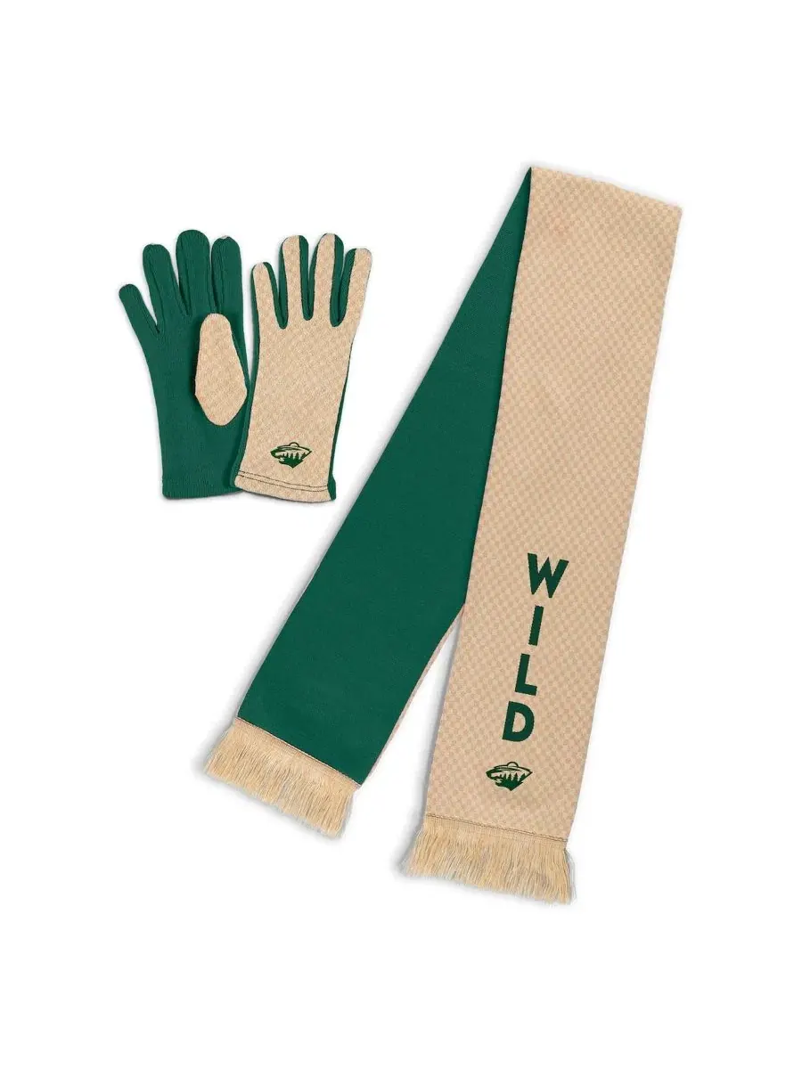 Комплект из шарфа и перчаток с принтом Minnesota Wild Tonal Microcheck WEAR by Erin Andrews — бежевый