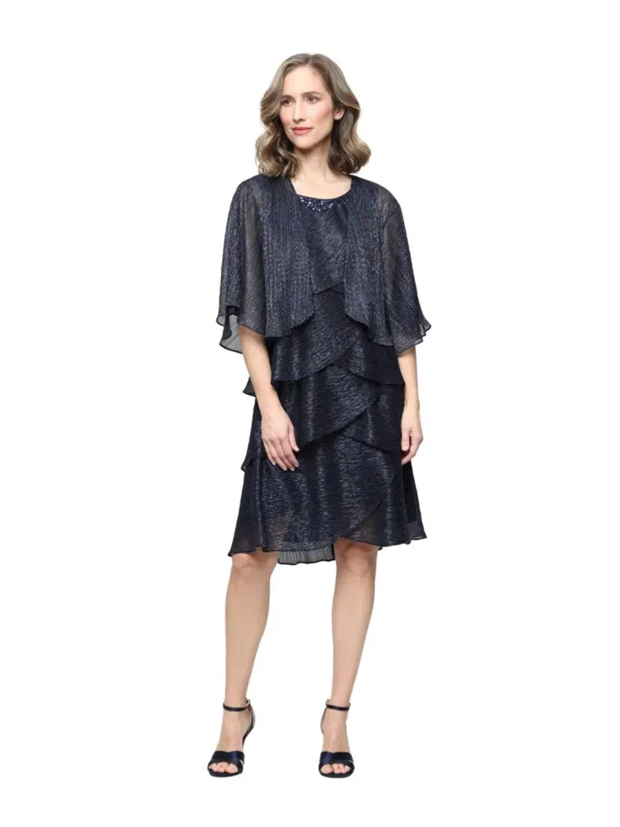 Платье-жакет с вышивкой у горловины, короткое SL Fashions — изображение 1 из 5, темно-синий