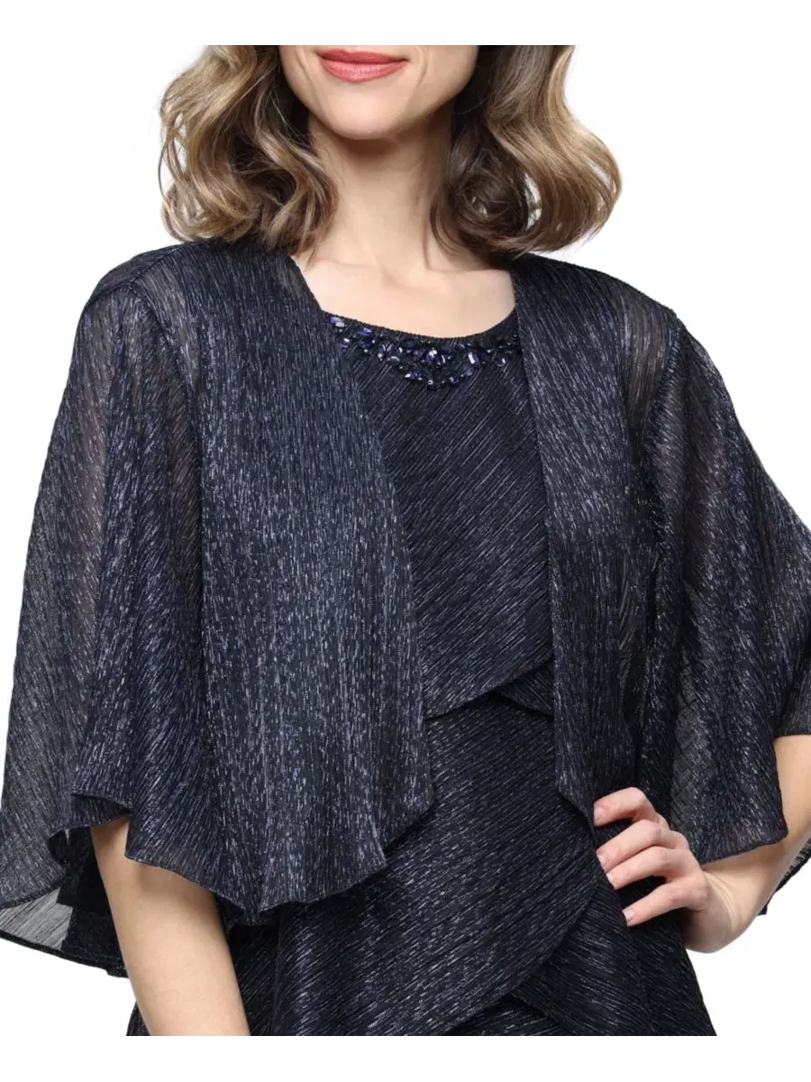 Платье-жакет с вышивкой у горловины, короткое SL Fashions — изображение 3 из 5, темно-синий
