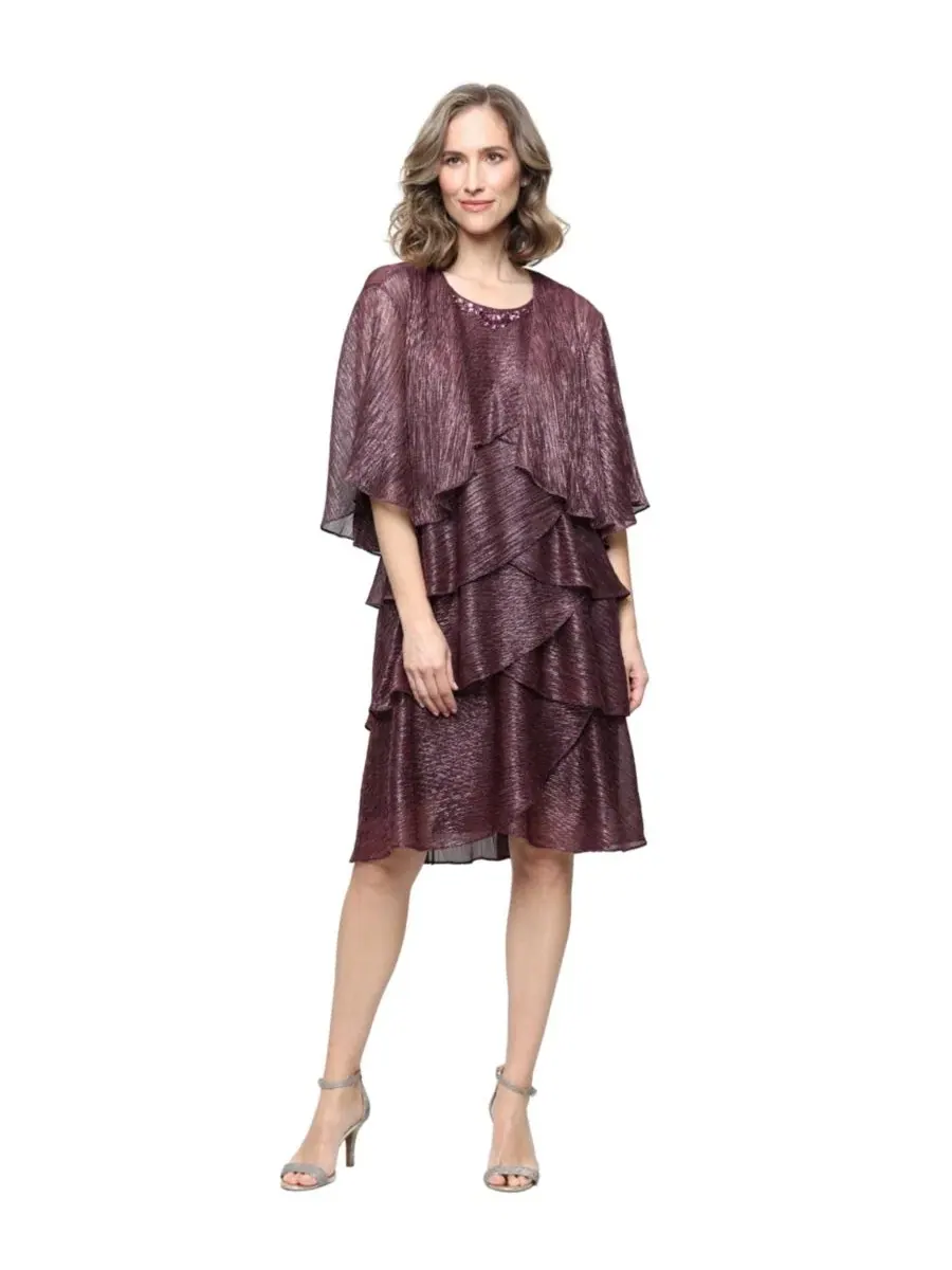 Платье-жакет с вышивкой у горловины, артишок SL Fashions — фиолетовый
