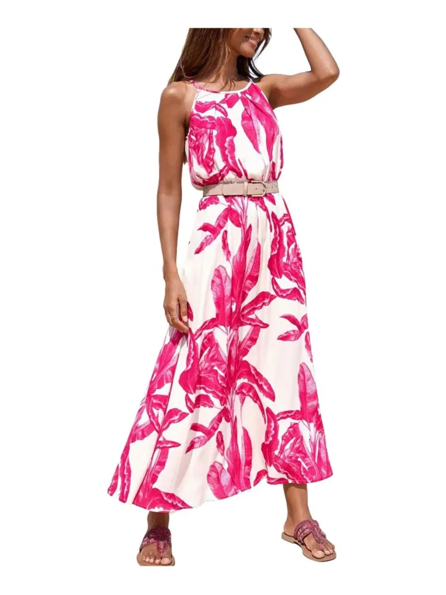 Платье-макси без рукавов с принтом High Neck Sleeveless Maxi Dress LASCANA — розовый