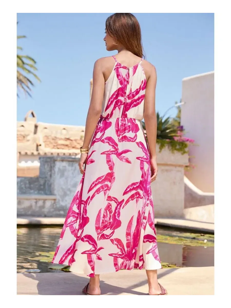 Платье-макси без рукавов с принтом High Neck Sleeveless Maxi Dress LASCANA — изображение 3 из 6, слоновая кость розовый