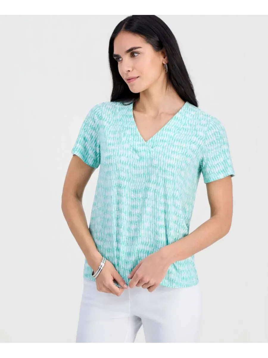 Блуза с коротким рукавом и V-образным вырезом, Jacquard JM Collection — голубой