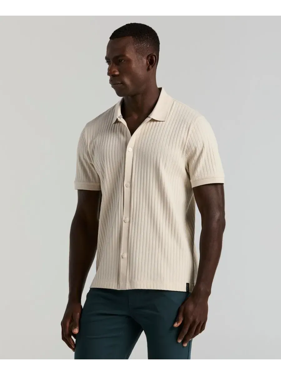 Мужская рубашка-поло с вертикальным рубчиком и пуговицами Perry Ellis — бежевый