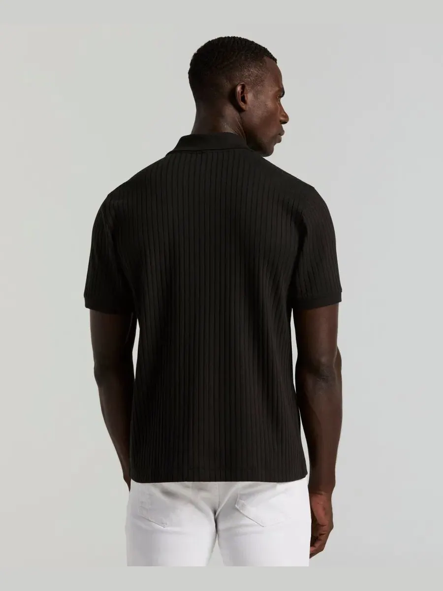Мужская рубашка-поло с вертикальной текстурой и коротким рукавом Perry Ellis — изображение 5 из 5, черный
