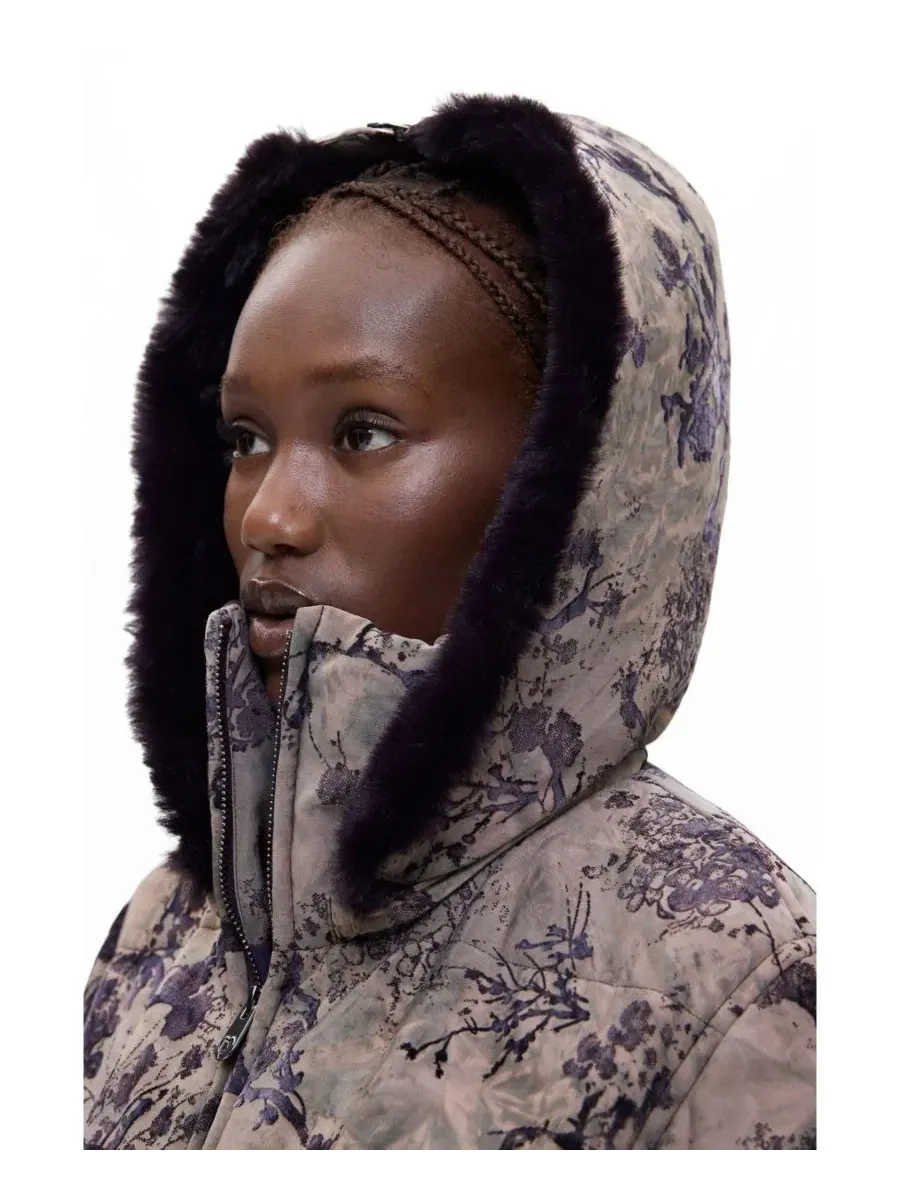Куртка укороченная с цветочным принтом Desigual — изображение 3 из 4, серый коричневый