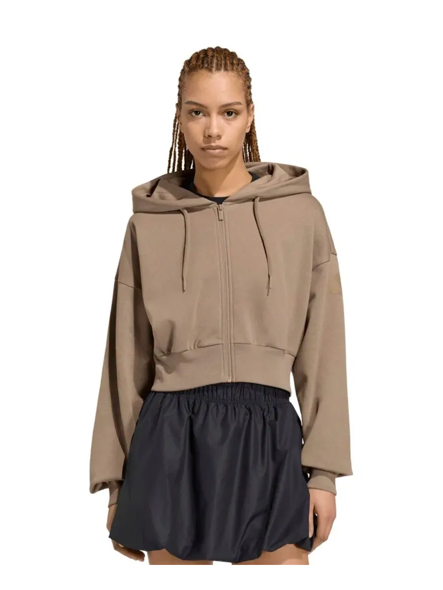 Женская куртка-худи на молнии из флиса Essentials Contemporary Full-Zip Hooded Jacket adidas — изображение 1 из 5, хаки