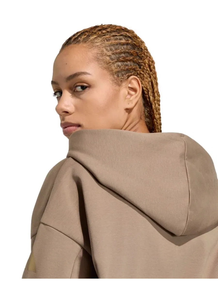 Женская куртка-худи на молнии из флиса Essentials Contemporary Full-Zip Hooded Jacket adidas — изображение 4 из 5, хаки