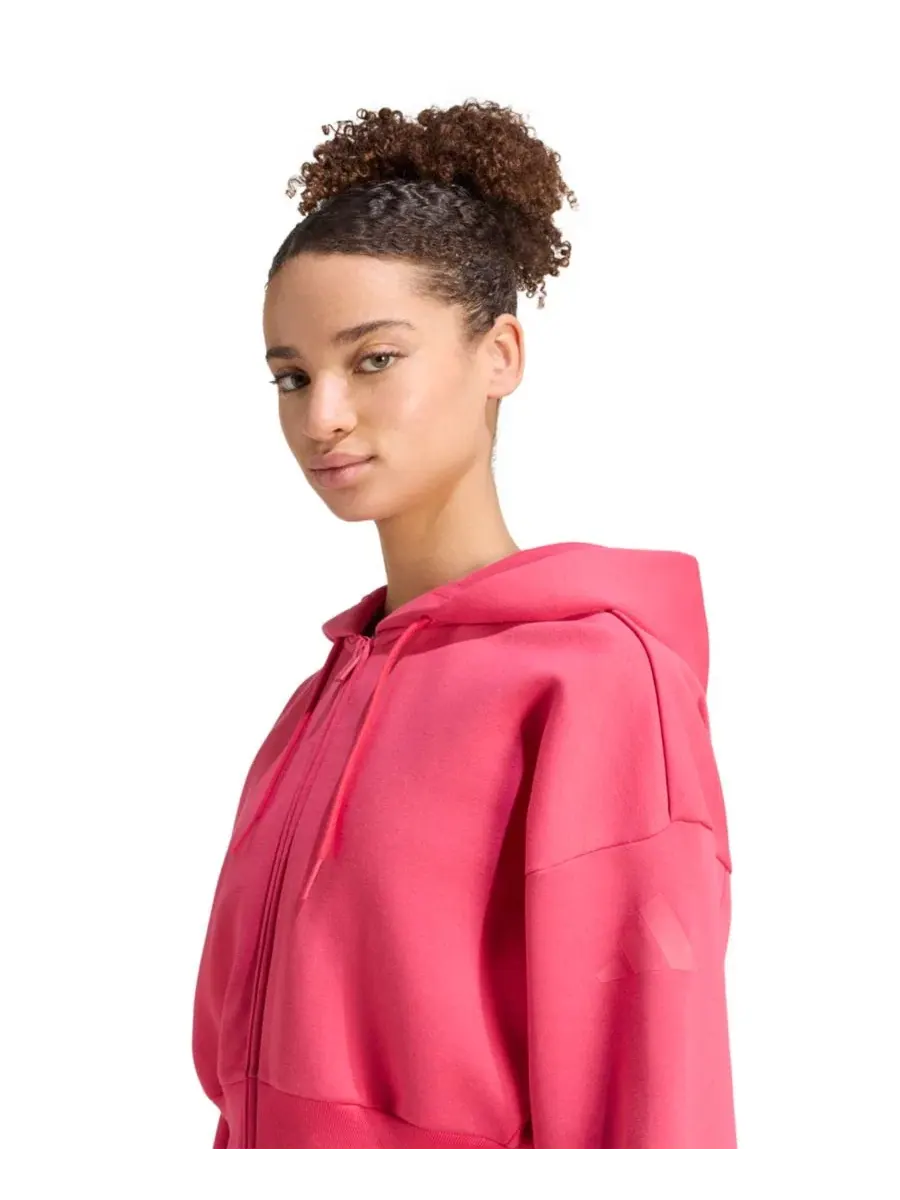 Женская куртка-худи на молнии Essentials Contemporary Fleece Full-Zip Hooded Jacket adidas — изображение 3 из 5, розовый