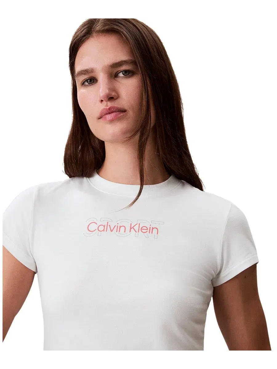 Футболка с коротким рукавом и круглым вырезом Calvin Klein Performance — изображение 4 из 5, классический белый