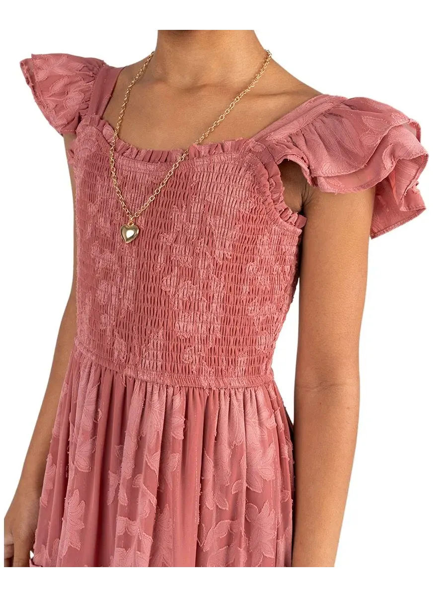 Платье макси из шифона с запахом и рюшами, модель Burnout Chiffon Smocked Sweetheart Neck Tiered — изображение 2 из 7