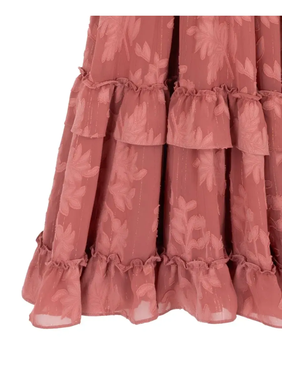 Платье макси из шифона с запахом и рюшами, модель Burnout Chiffon Smocked Sweetheart Neck Tiered — изображение 7 из 7