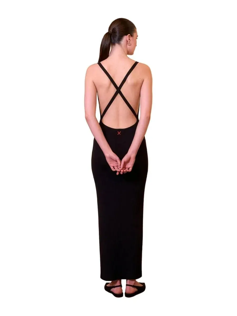 Платье макси с перекрестной спинкой Daydreamers Cross Back Knit Maxi Dress PCFG — изображение 2 из 6, черный