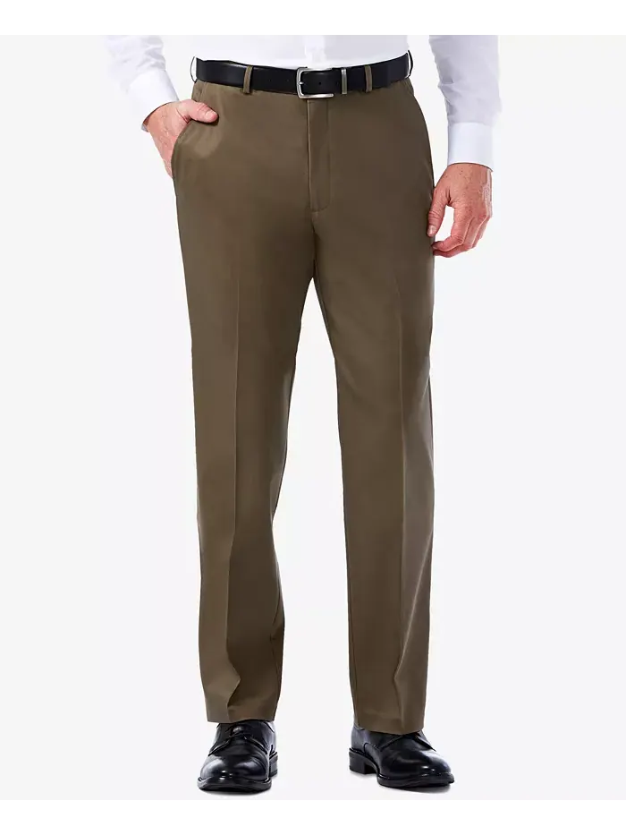 Мужские брюки Premium No Iron Khaki Classic Fit с плоской передней частью и скрытой регулируемой — изображение 1 из 6