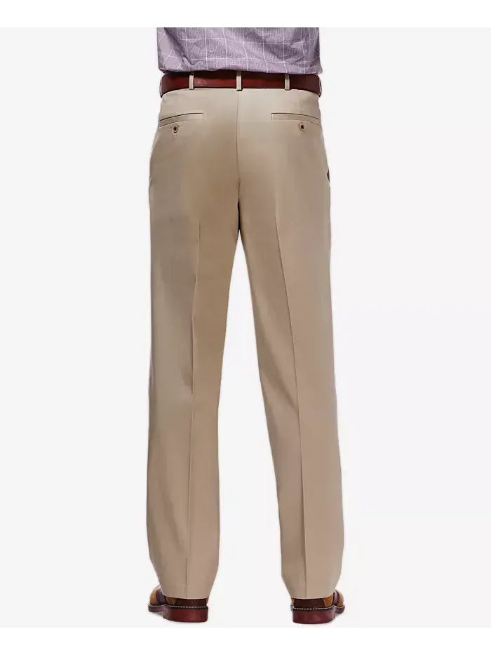 Мужские брюки Premium No Iron Khaki Classic Fit с плоской передней частью и скрытой регулируемой — изображение 2 из 6, хаки