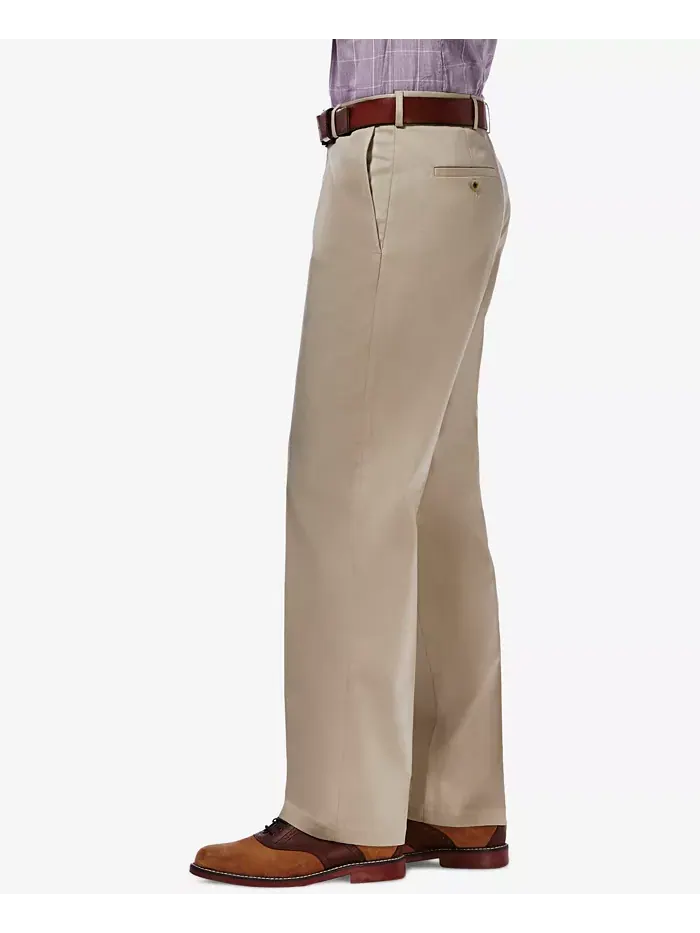 Мужские брюки Premium No Iron Khaki Classic Fit с плоской передней частью и скрытой регулируемой — изображение 3 из 6, хаки