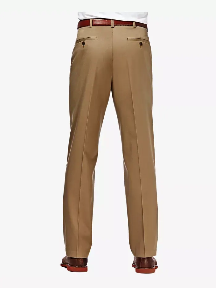 Мужские брюки Premium No Iron Khaki Classic Fit с плоской передней частью и скрытой регулируемой — изображение 2 из 6, хаки