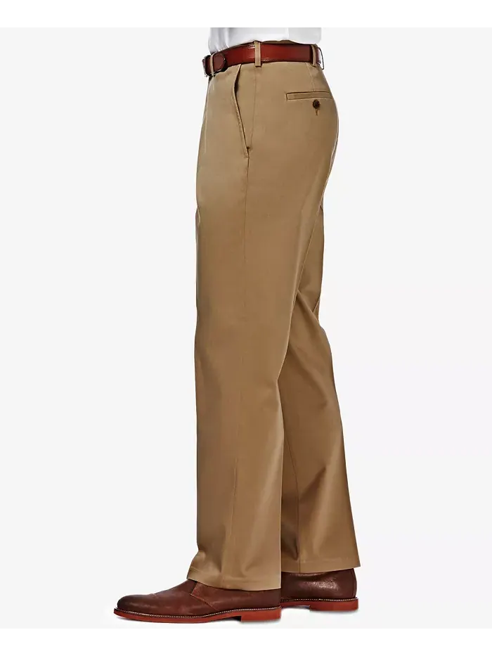 Мужские брюки Premium No Iron Khaki Classic Fit с плоской передней частью и скрытой регулируемой — изображение 3 из 6, хаки