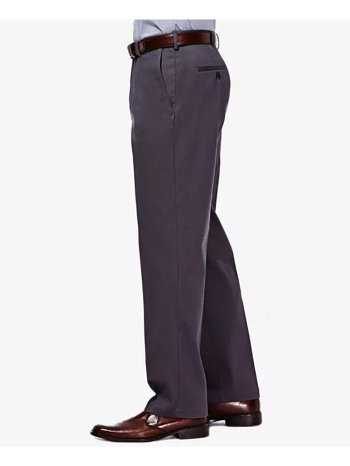 Мужские брюки Premium No Iron Khaki Classic Fit с плоской передней частью и скрытой регулируемой — изображение 3 из 6, серый