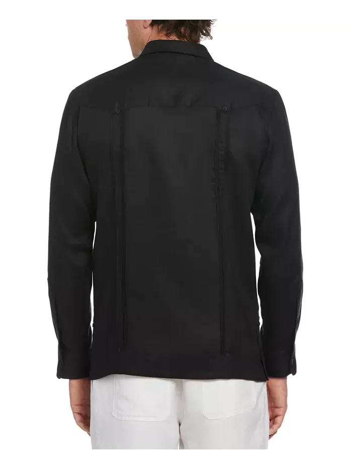 Мужская гавайская рубашка Guayabera с длинным рукавом и 4 карманами, 100% лен Cubavera — изображение 2 из 5, черный