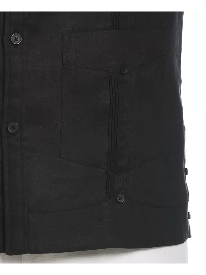 Мужская гавайская рубашка Guayabera с длинным рукавом и 4 карманами, 100% лен Cubavera — изображение 3 из 5, черный