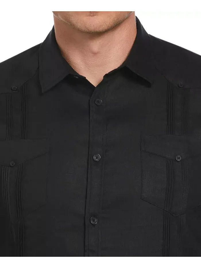 Мужская гавайская рубашка Guayabera с длинным рукавом и 4 карманами, 100% лен Cubavera — изображение 4 из 5, черный