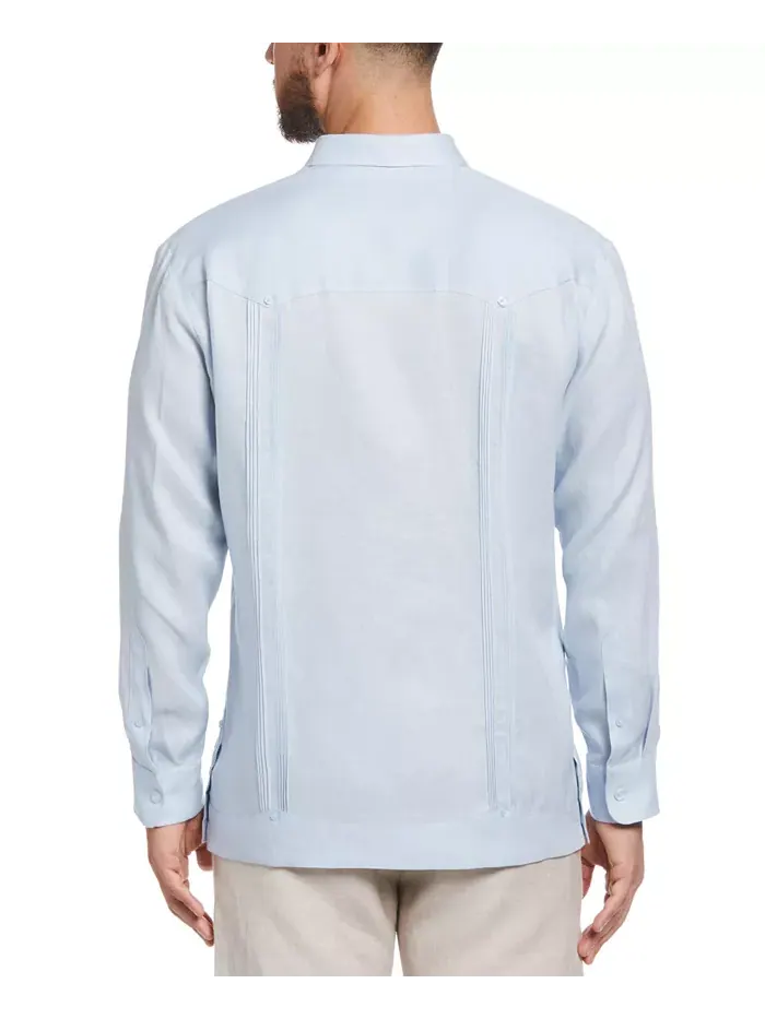 Мужская гавайская рубашка Guayabera с длинным рукавом и 4 карманами, 100% лен Cubavera — изображение 2 из 5, синий