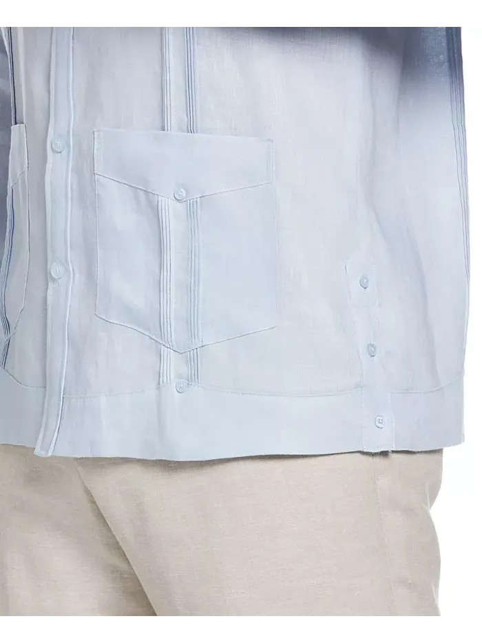 Мужская гавайская рубашка Guayabera с длинным рукавом и 4 карманами, 100% лен Cubavera — изображение 3 из 5, синий