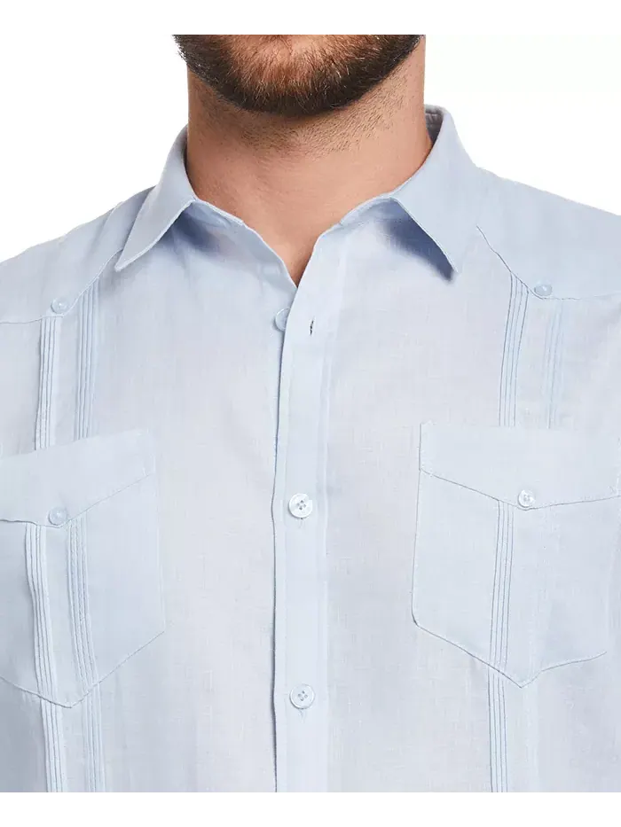 Мужская гавайская рубашка Guayabera с длинным рукавом и 4 карманами, 100% лен Cubavera — изображение 4 из 5, синий