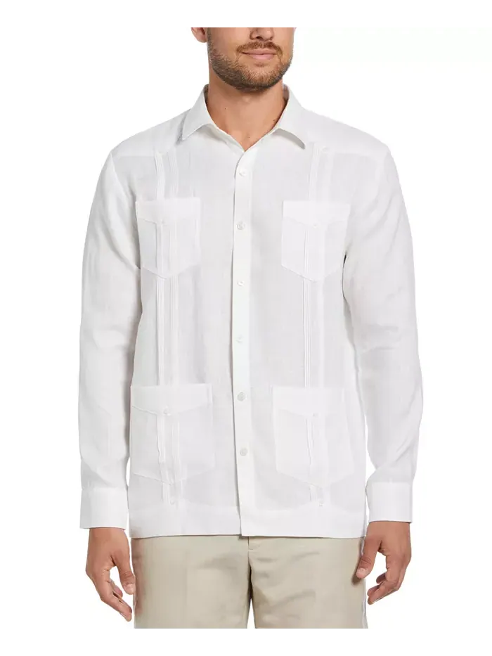 Мужская гавайская рубашка Guayabera с длинным рукавом и 4 карманами, 100% лен Cubavera
