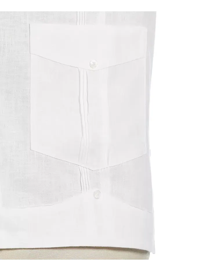 Мужская гавайская рубашка Guayabera с длинным рукавом и 4 карманами, 100% лен Cubavera — изображение 3 из 5, яркий белый
